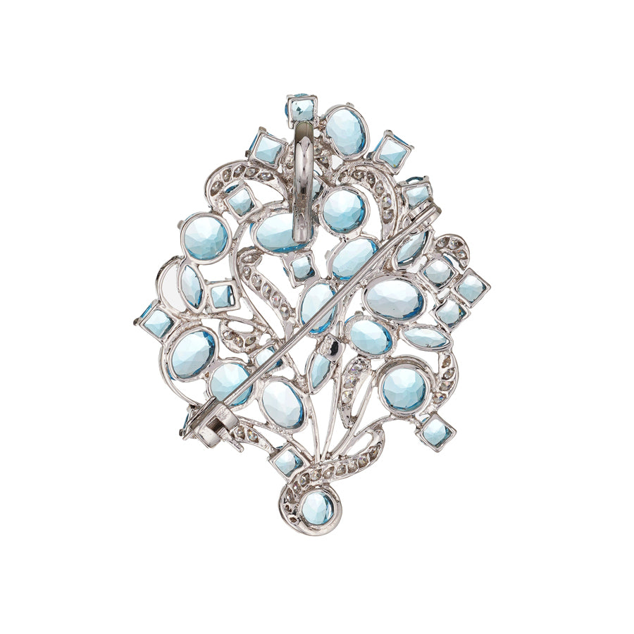 Blue Topaz & Zircon Brooch in Sterling Silver