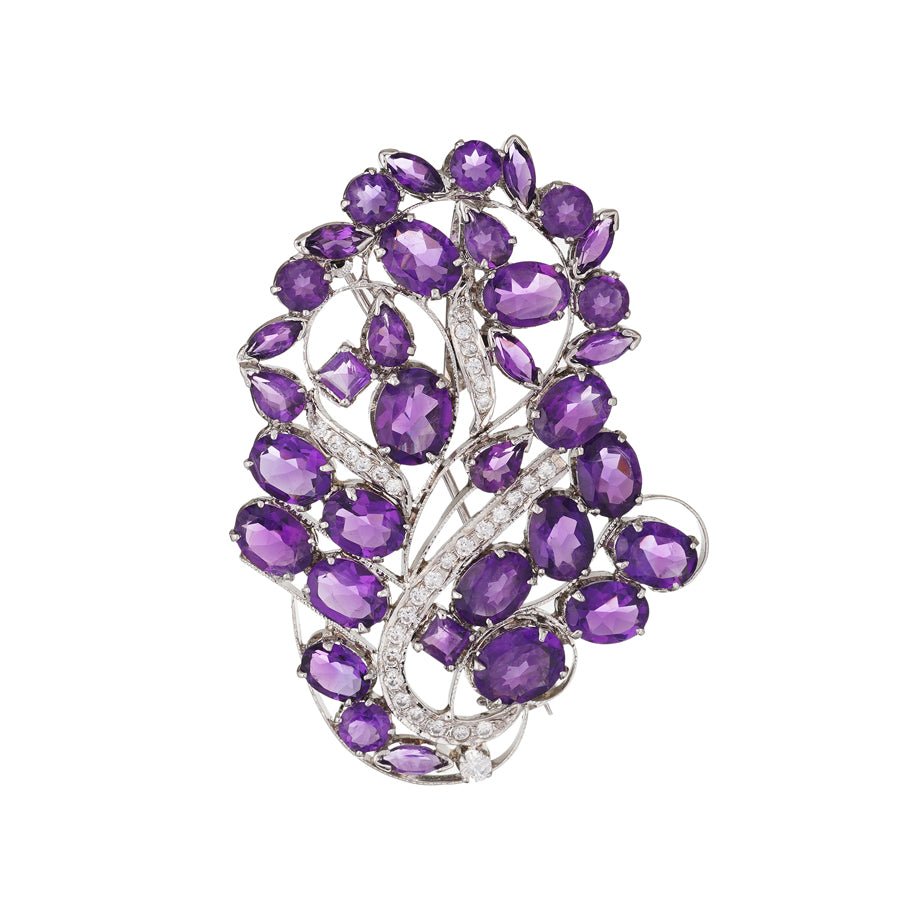 Amethyst & Zircon Brooch in Sterling Silver