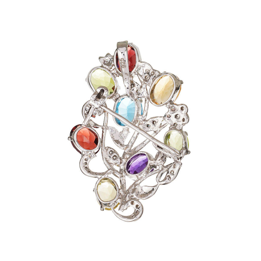 Multi Stone & Zircon Brooch in Sterling Silver