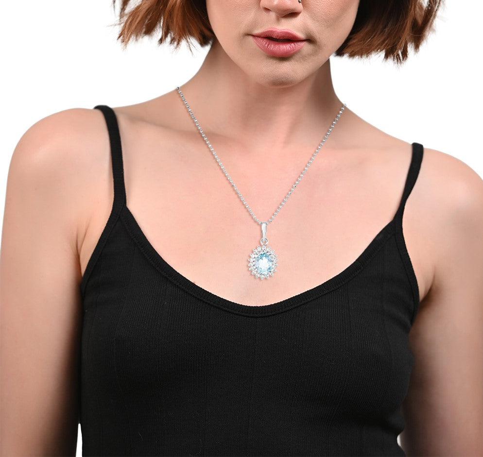 Sterling Silver Blue Topaz & Zircon Pendant