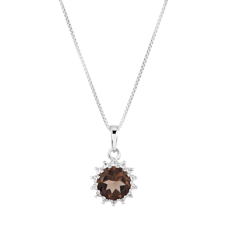 Sterling Silver Smokey Topaz & Zircon Pendant