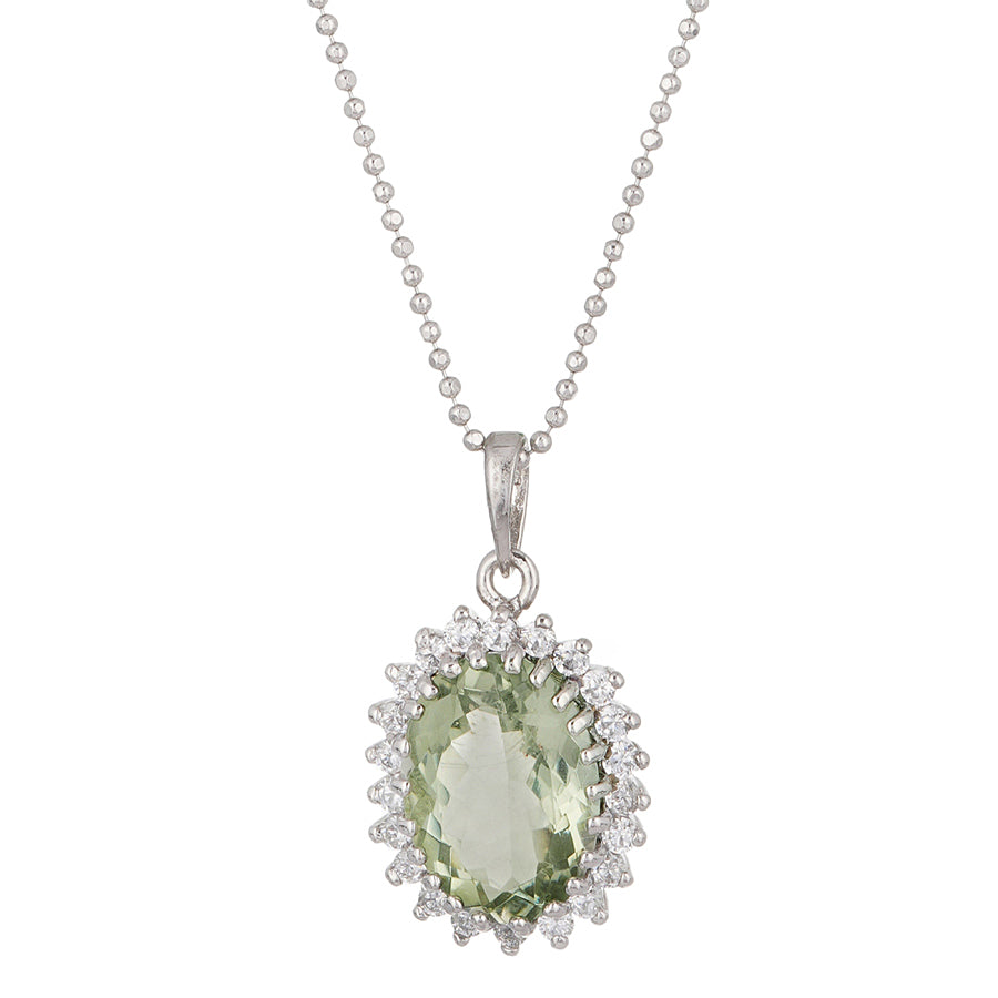 Sterling Silver Green Amethyst & Zircon Pendant