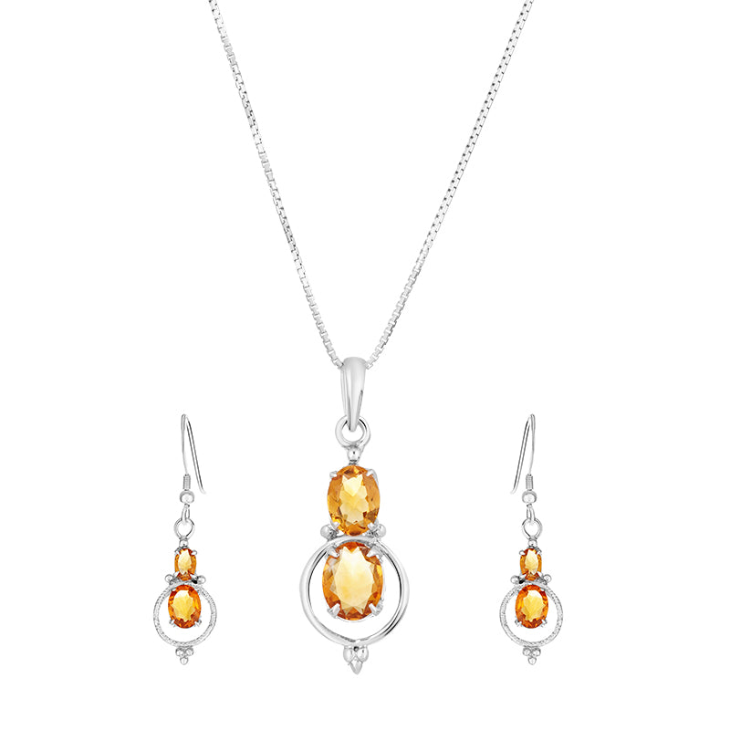 Sterling Silver Golden Topaz Pendant Set