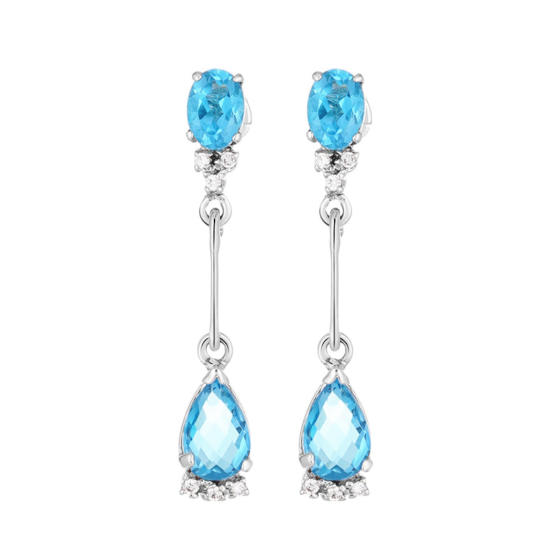 Sterling Silver Blue Topaz & Zircon Earrings