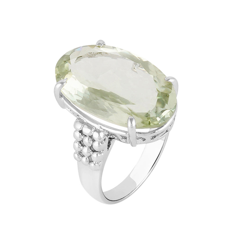 Green Amethyst Ring in Sterling Silver