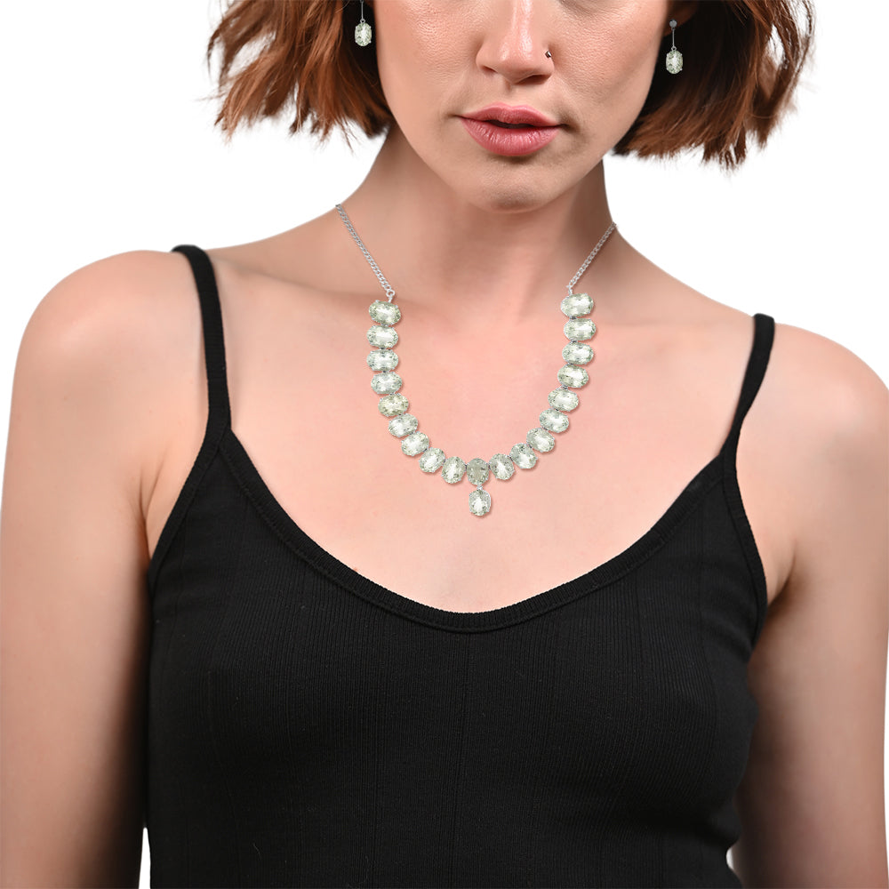 Sterling Silver Green Amethyst Necklace Set