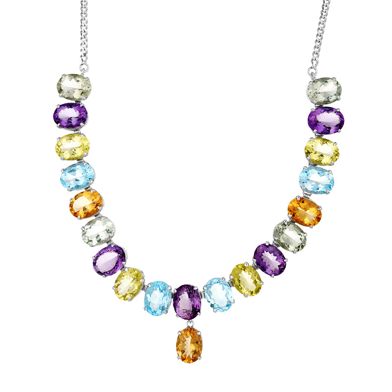 Sterling Silver Multi Stone Necklace Set