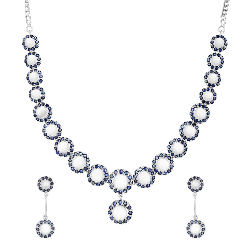 Sterling Silver Moonstone & Sapphire Necklace Set