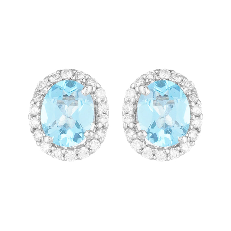 Sterling Silver Blue Topaz & Zircon Stud	s