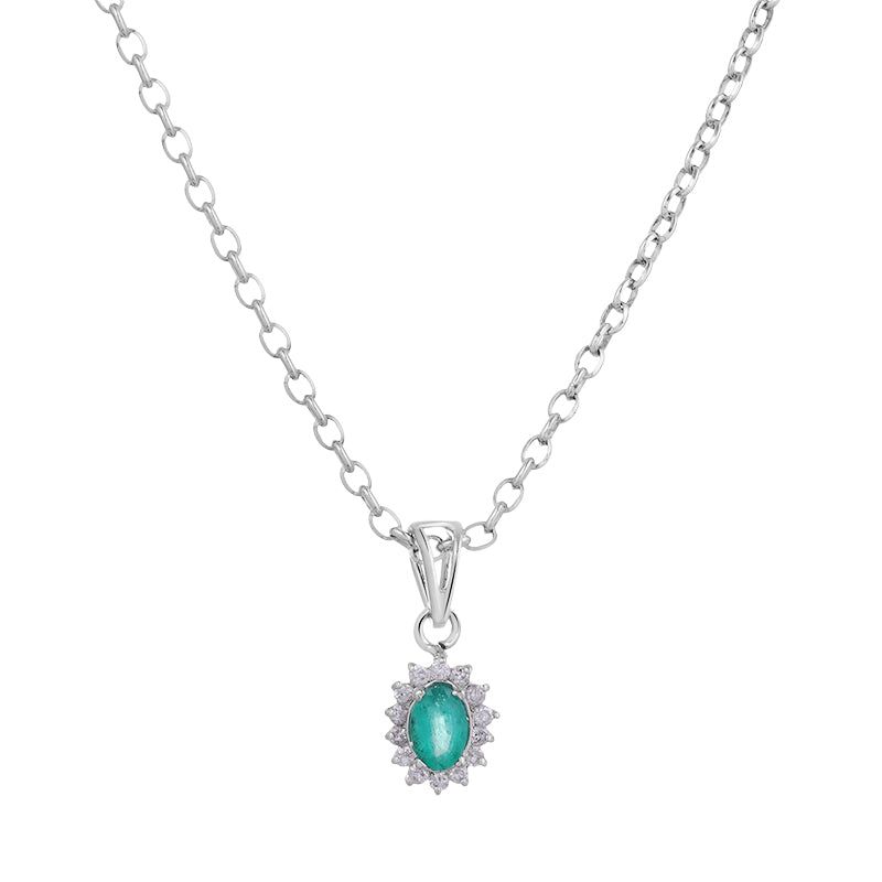 Sterling Silver Emerald & Diamond Pendant