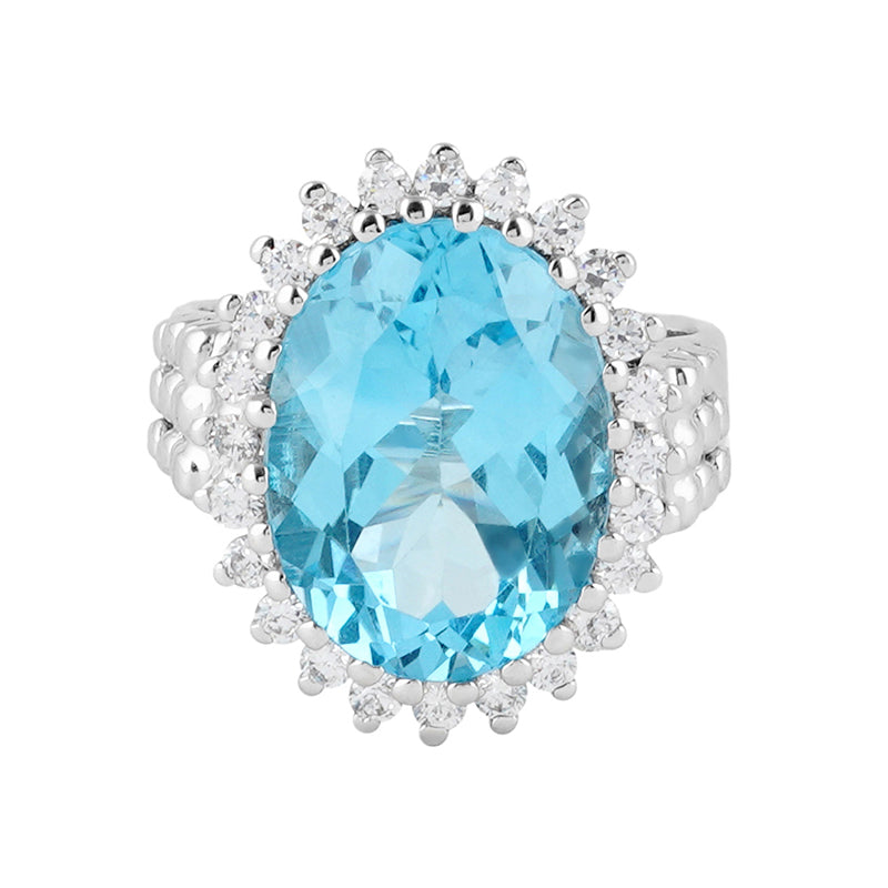 Blue Topaz & Zircon Ring in Sterling Silver