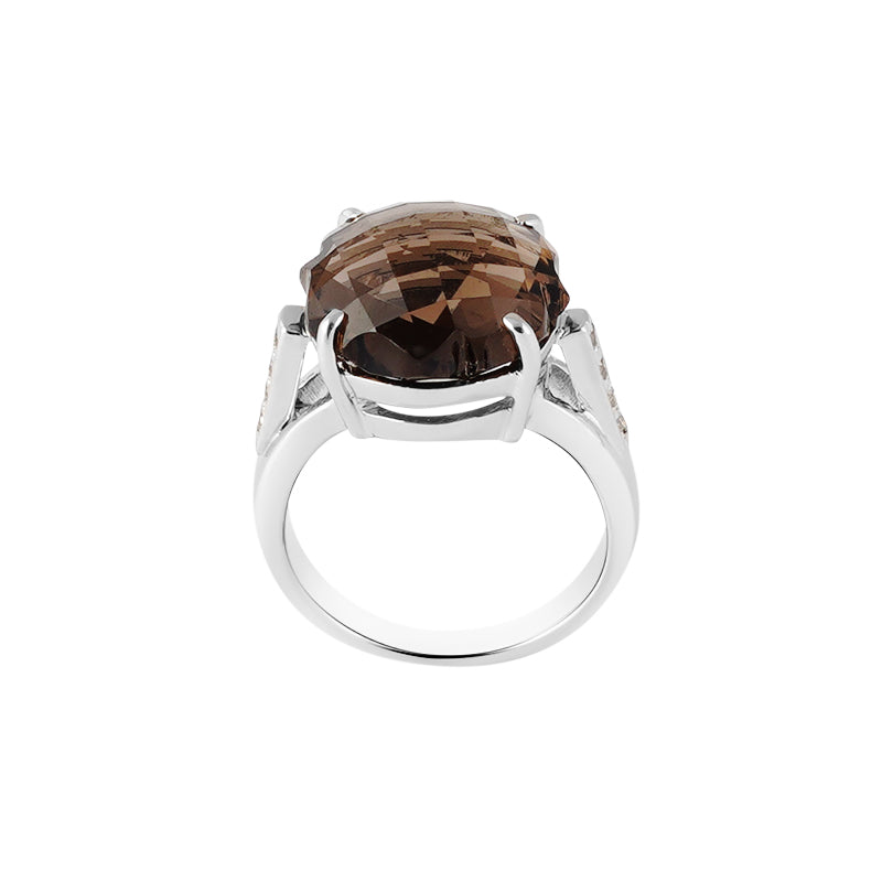 Smokey Topaz & Diamond Ring in Sterling Silver