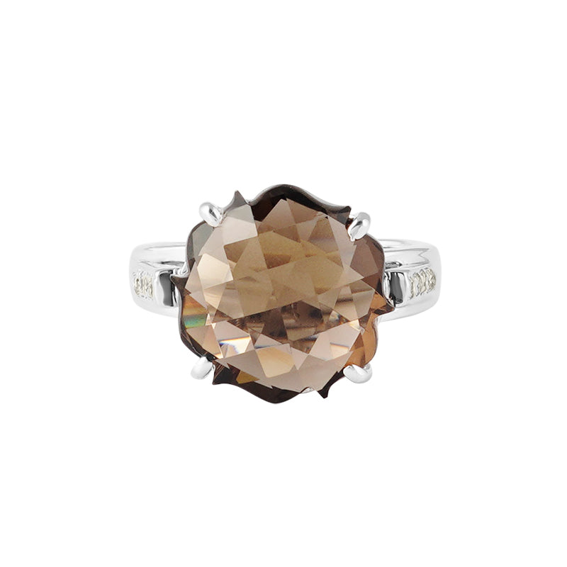 Smokey Topaz & Diamond Ring in Sterling Silver