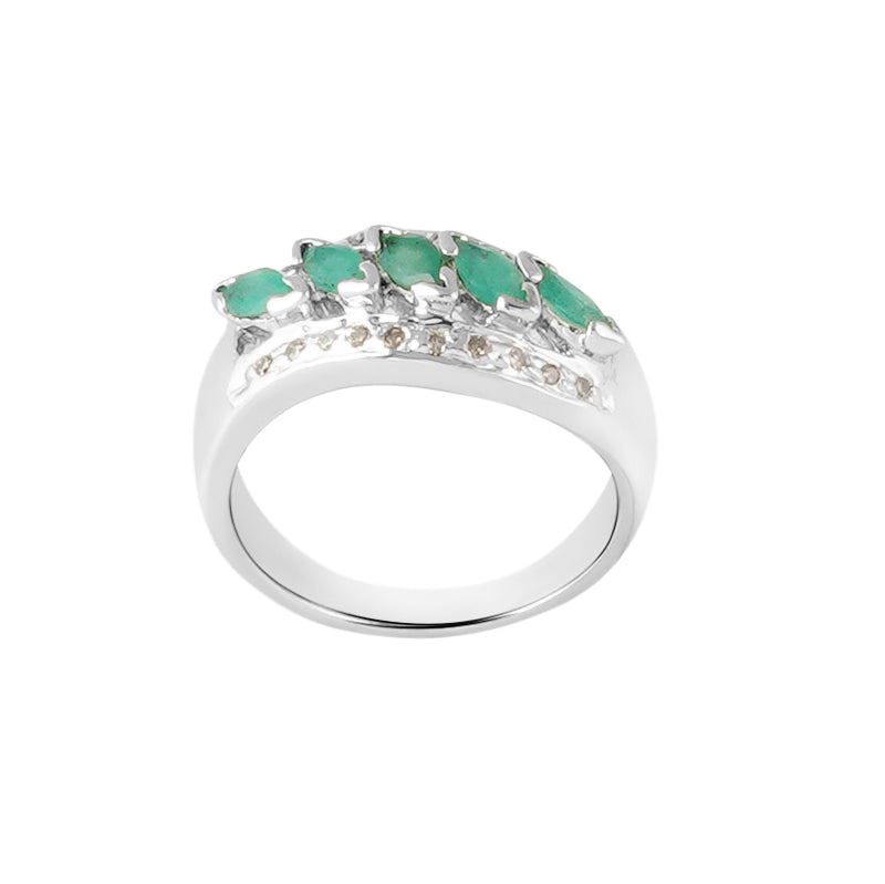 Emerald & Diamond Ring in Sterling Silver