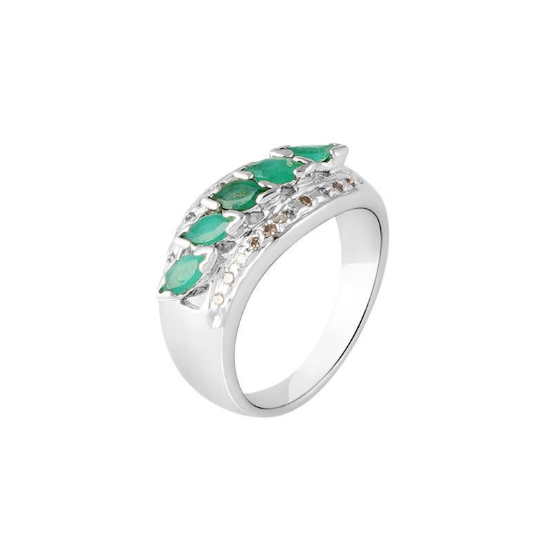 Emerald & Diamond Ring in Sterling Silver