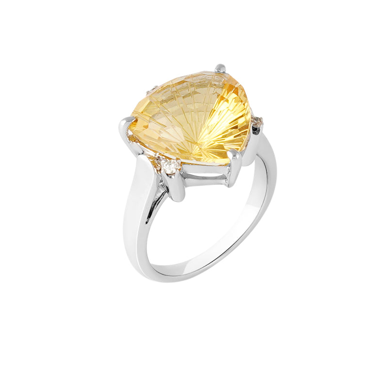 Golden Topaz & Diamond Ring in Sterling Silver