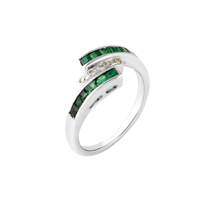 Emerald & Diamond Ring in Sterling Silver