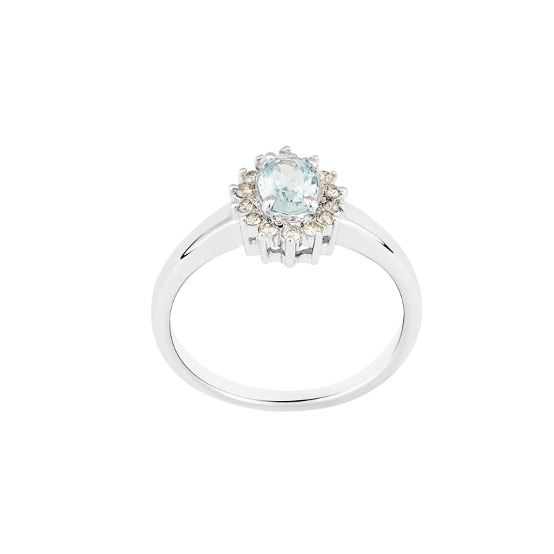 Aqua & Diamond Ring in Sterling Silver