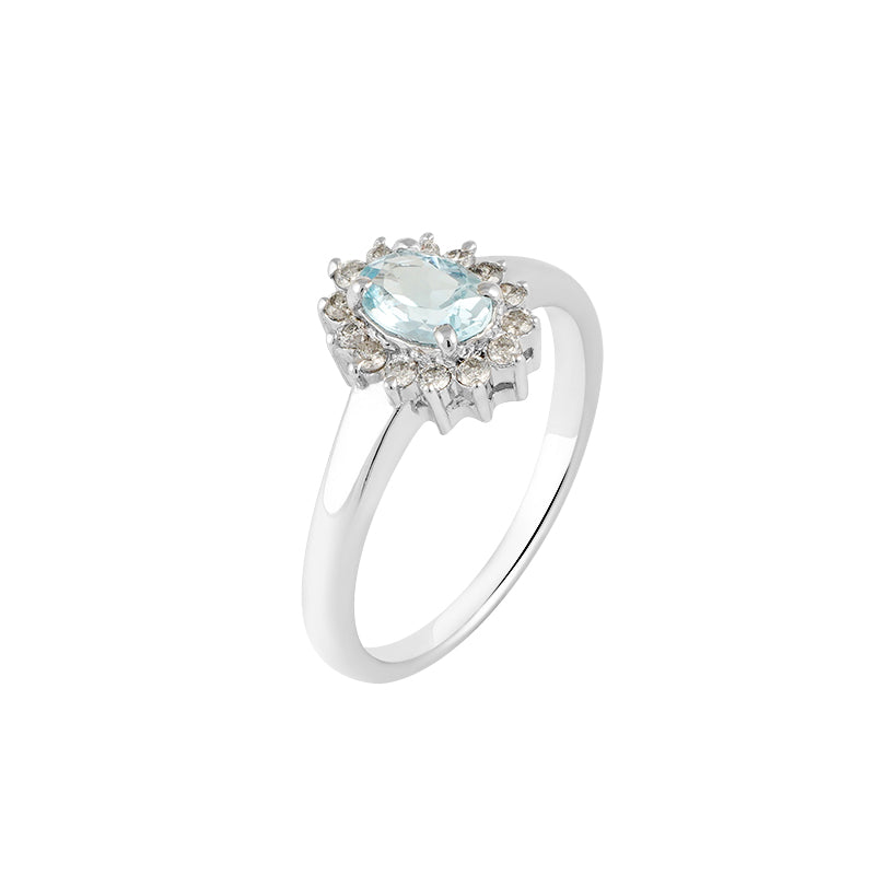 Aqua & Diamond Ring in Sterling Silver