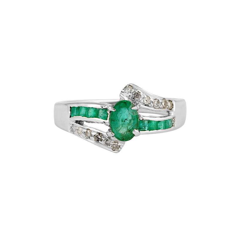 Emerald & Diamond Ring in Sterling Silver