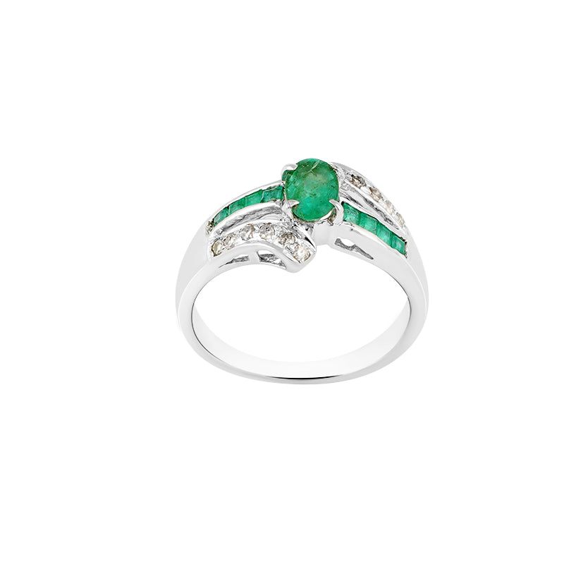 Emerald & Diamond Ring in Sterling Silver