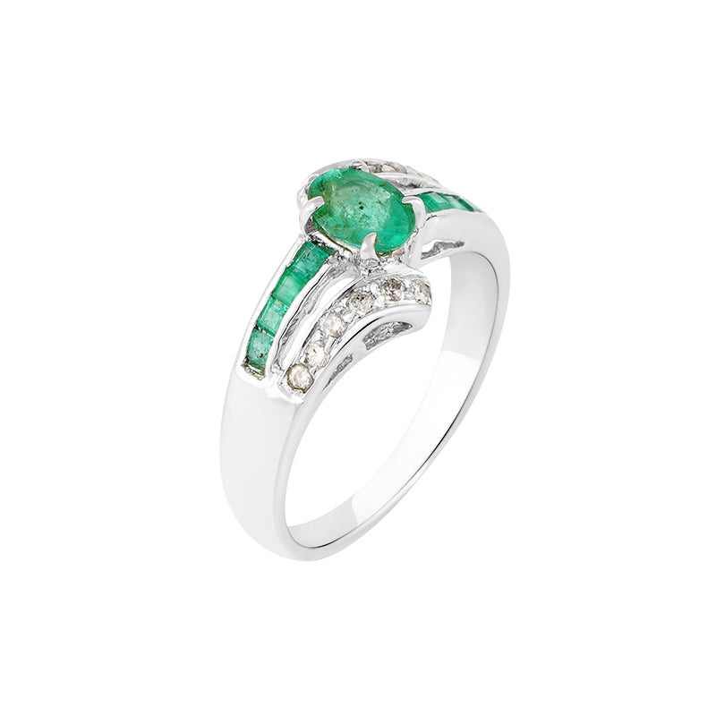 Emerald & Diamond Ring in Sterling Silver