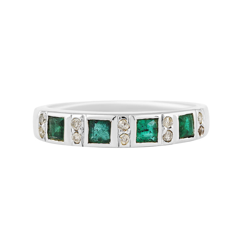 Emerald & Diamond Ring in Sterling Silver