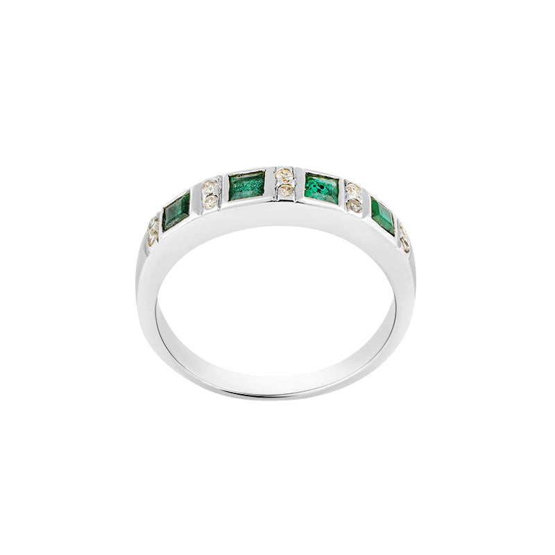 Emerald & Diamond Ring in Sterling Silver