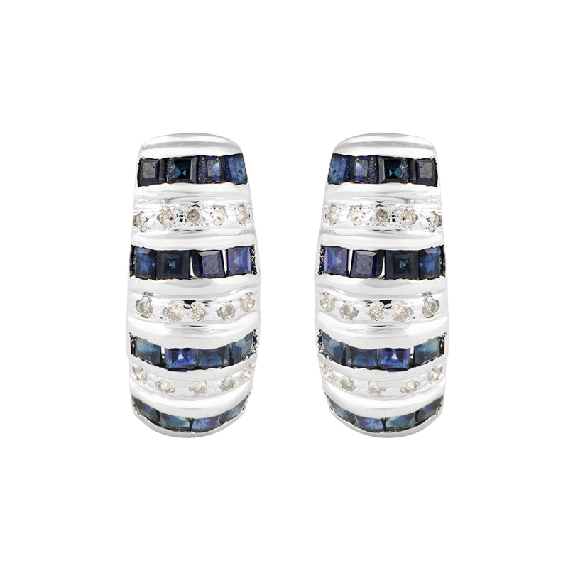 Sterling Silver Sapphire & Diamond Stud