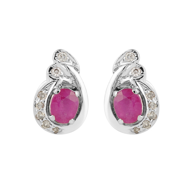 Sterling Silver Ruby & Diamond Stud