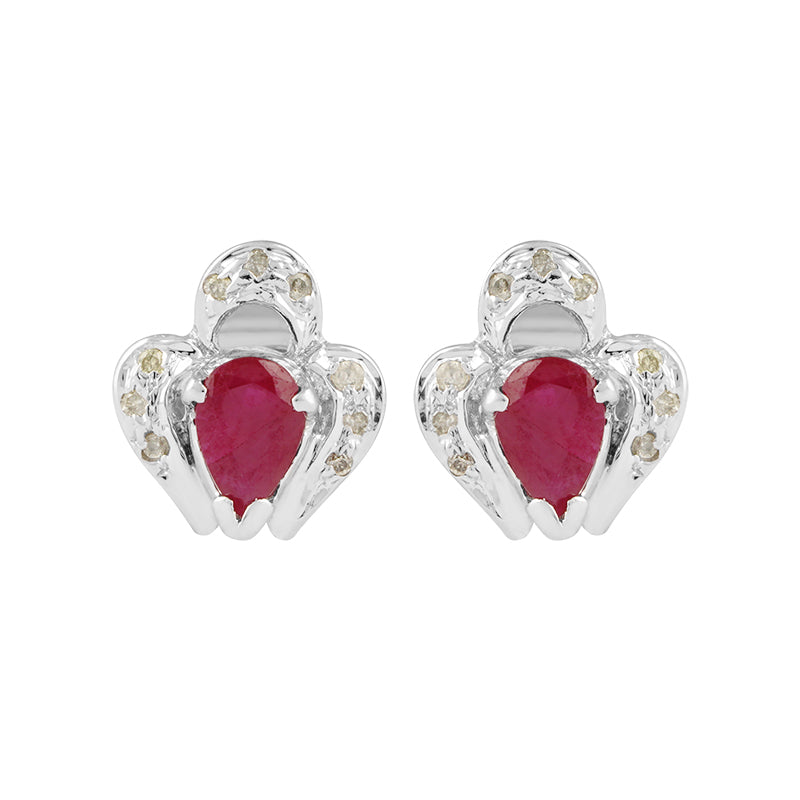 Sterling Silver Ruby & Diamond Stud