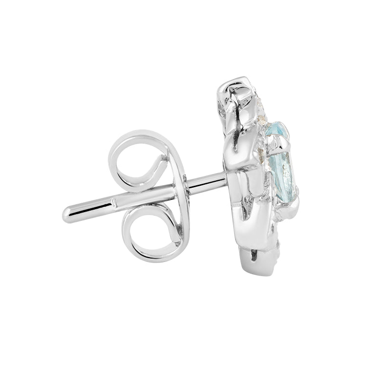 Sterling Silver Aqua & Diamond Stud