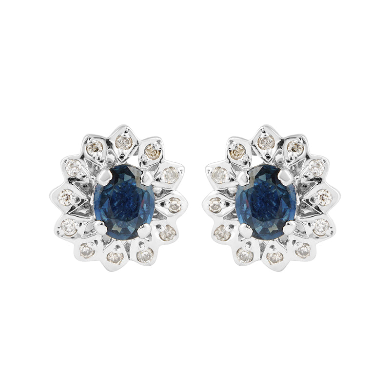 Sterling Silver Sapphire & Diamond Stud