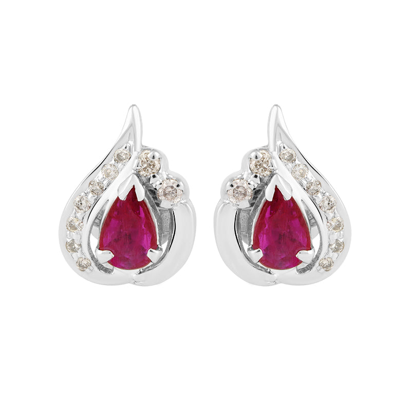 Sterling Silver Ruby & Diamond Stud