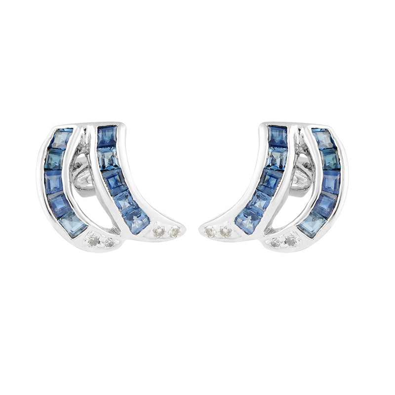 Sterling Silver Sapphire & Diamond Stud