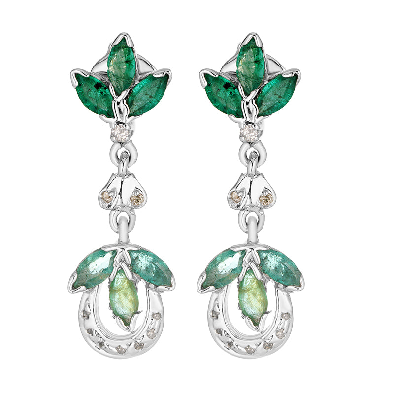 Sterling Silver Emerald & Diamond Earrings