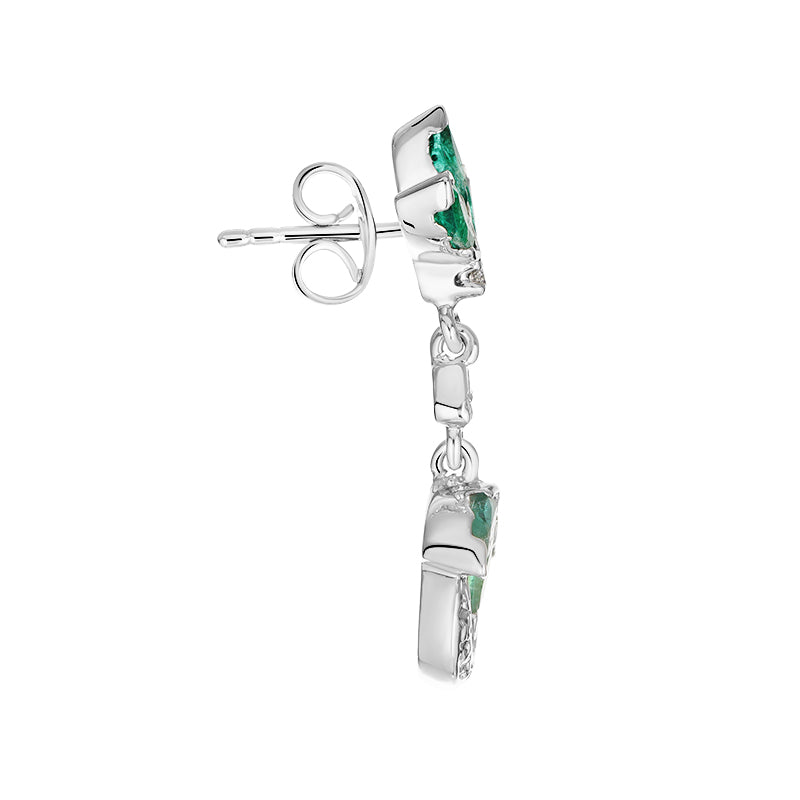 Sterling Silver Emerald & Diamond Earrings