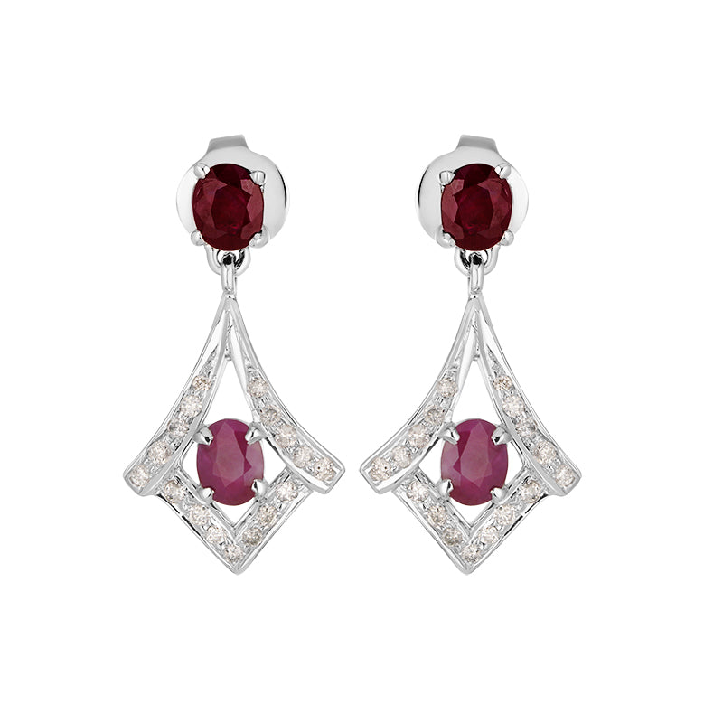 Sterling Silver Ruby & Diamond Earrings