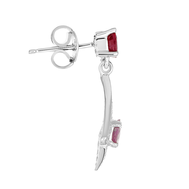 Sterling Silver Ruby & Diamond Earrings