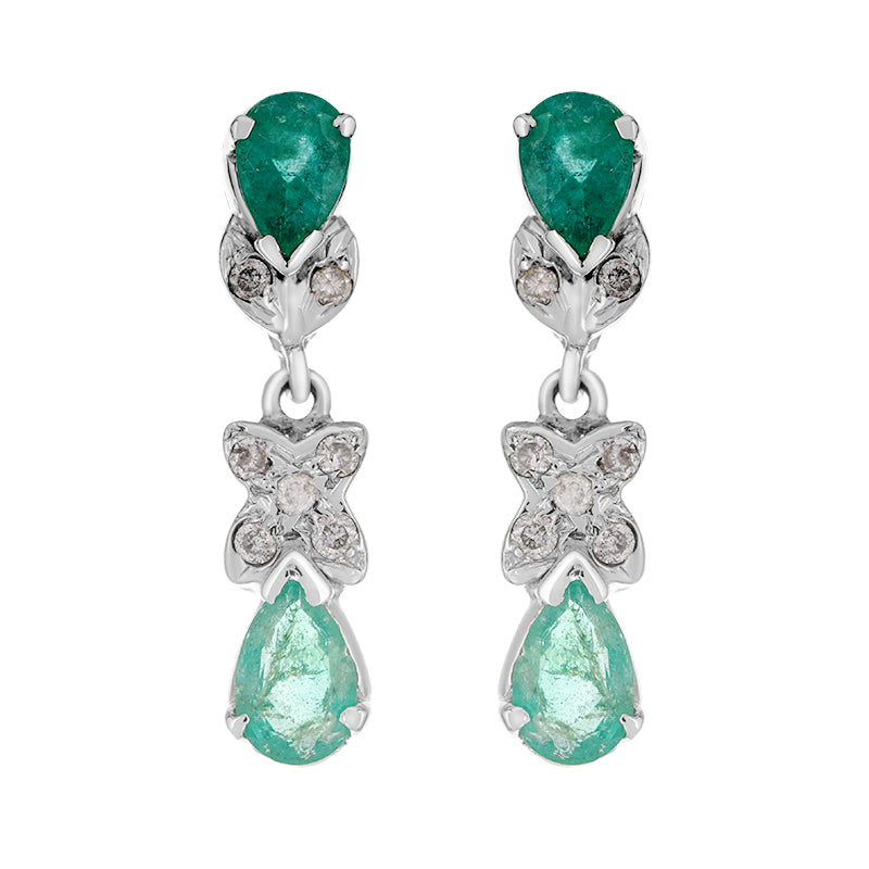 Sterling Silver Emerald & Diamond Earrings