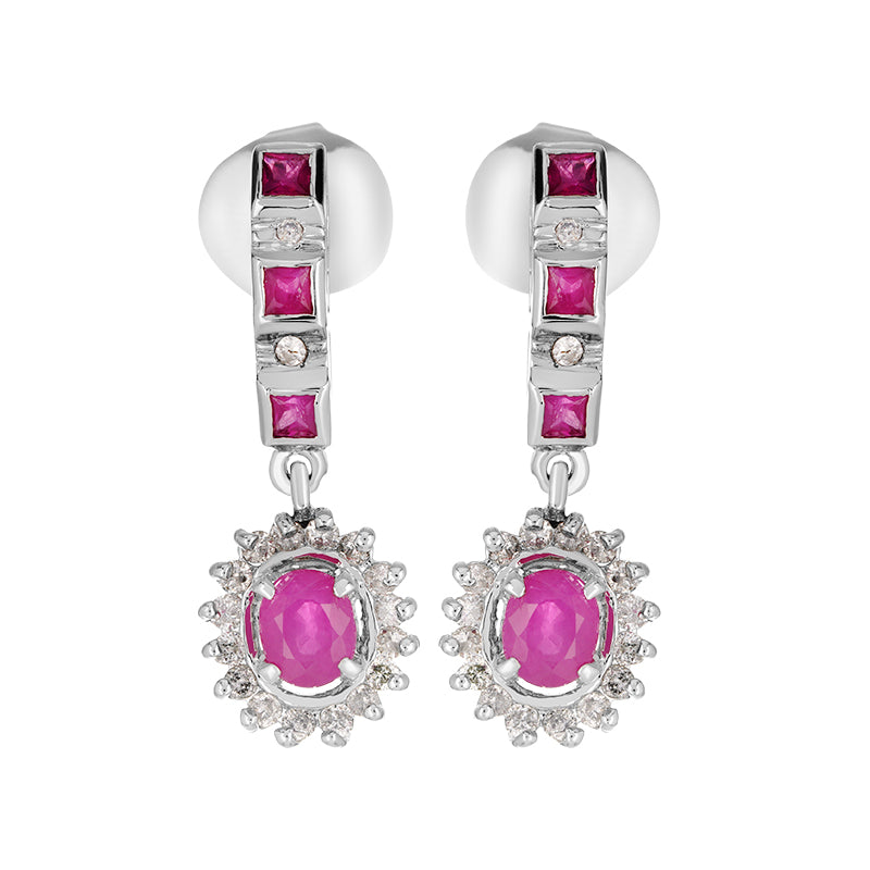 Sterling Silver Ruby & Diamond Earrings