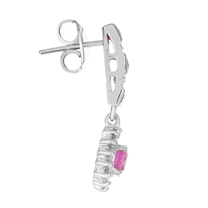 Sterling Silver Ruby & Diamond Earrings