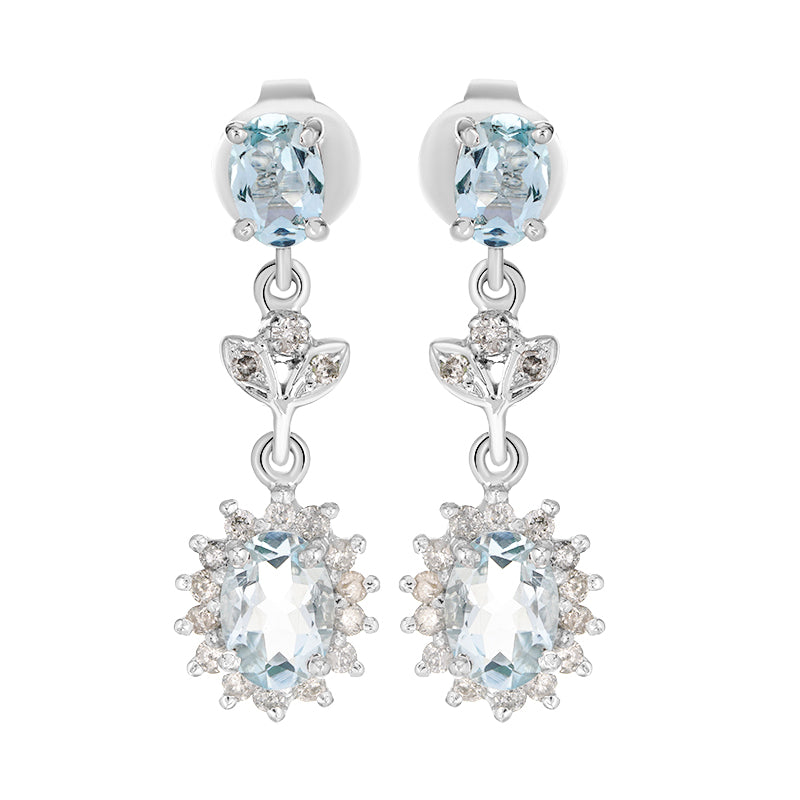 Sterling Silver Aqua & Diamond Earrings