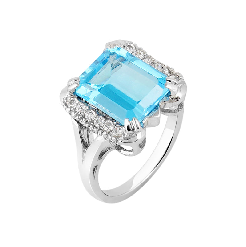 Blue Topaz & Zircon Ring in Sterling Silver