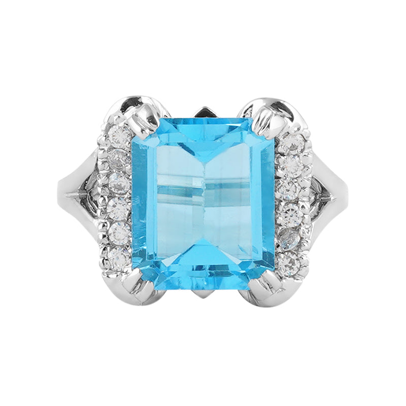 Blue Topaz & Zircon Ring in Sterling Silver