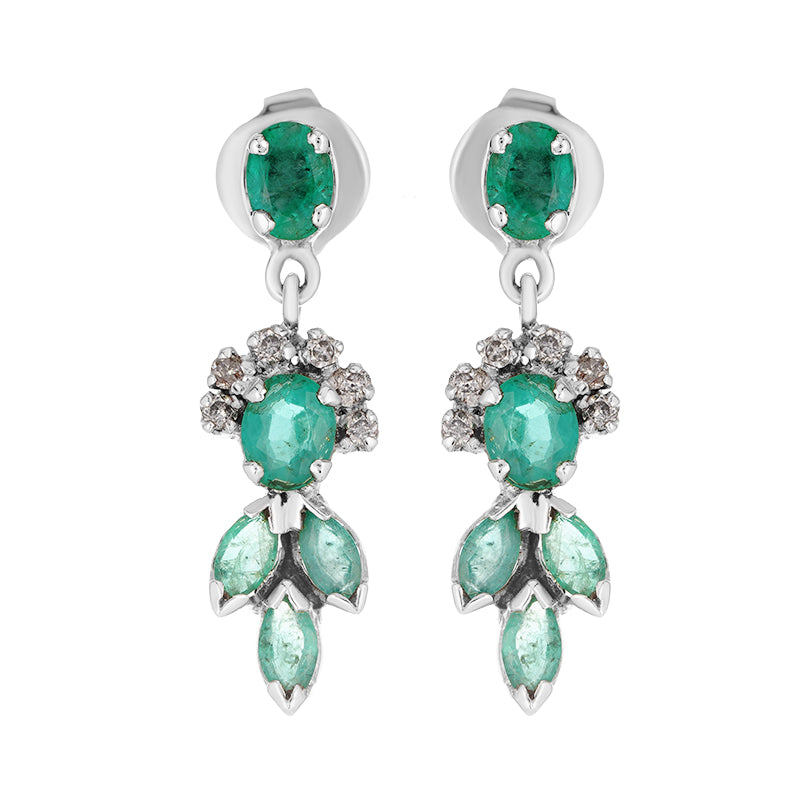 Sterling Silver Emerald & Diamond Earrings