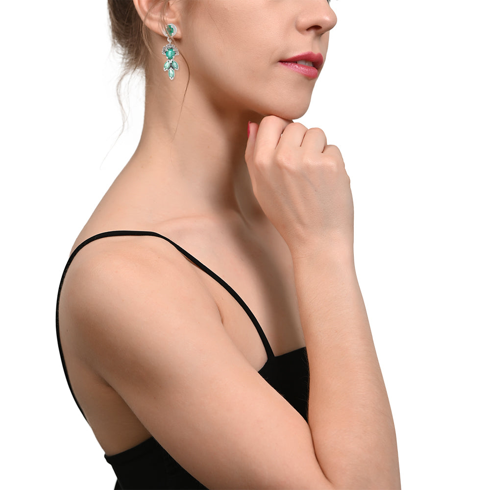 Sterling Silver Emerald & Diamond Earrings