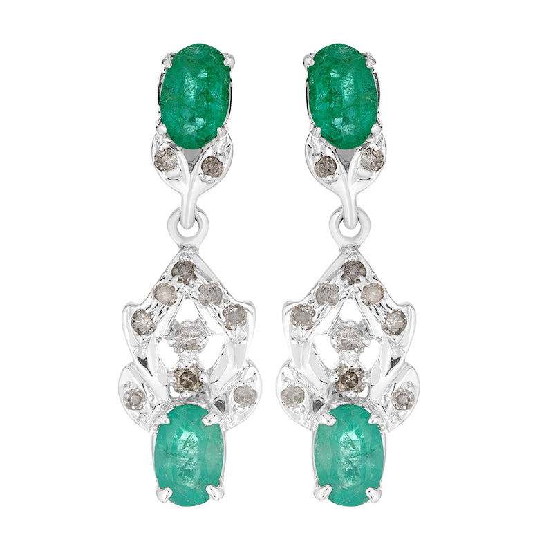 Sterling Silver Emerald & Diamond Earrings