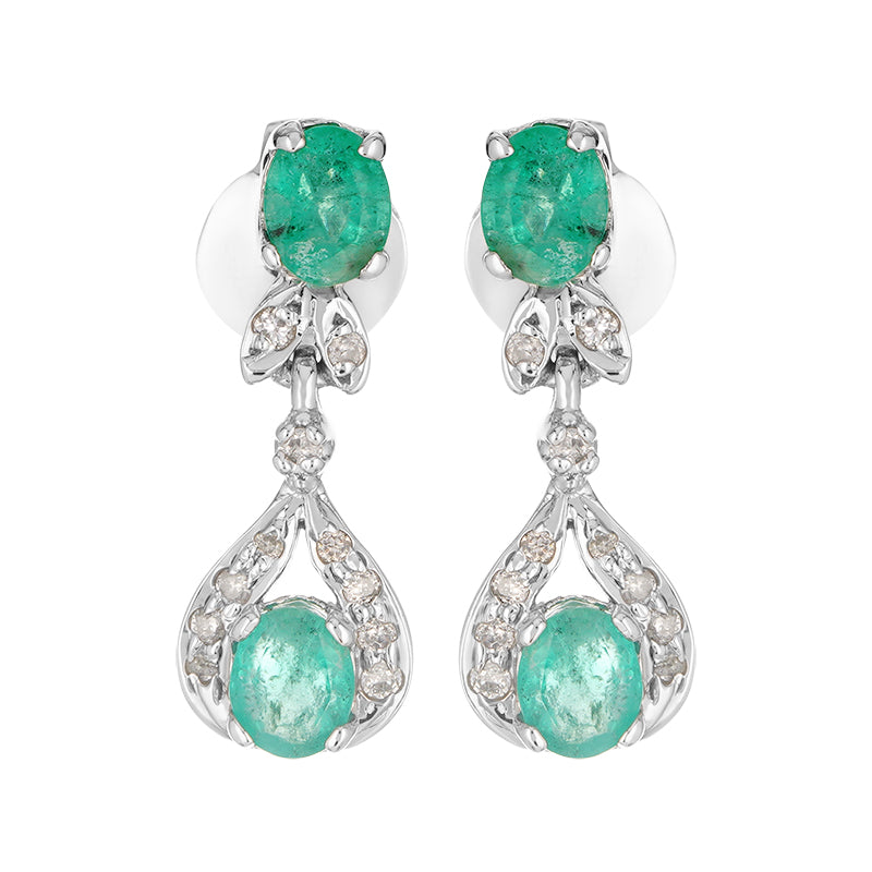 Sterling Silver Emerald & Diamond Earrings