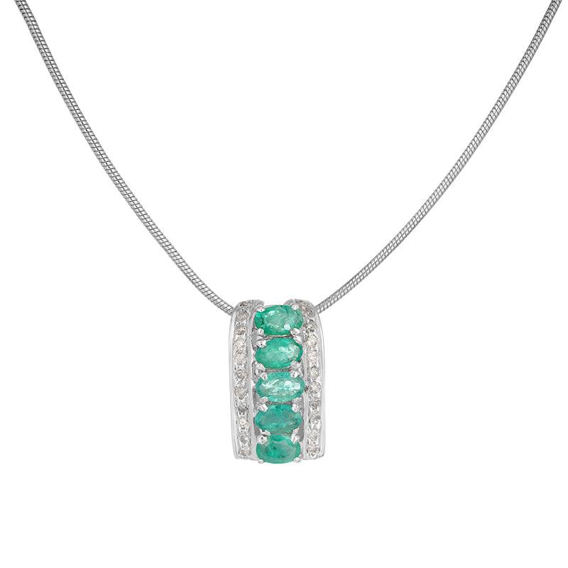 Sterling Silver Emerald & Diamond Pendant